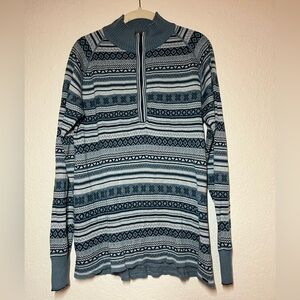 Eddie Bauer Sweater Womens large 1/2 Zip Pullover Mock Neck Nordic Blue